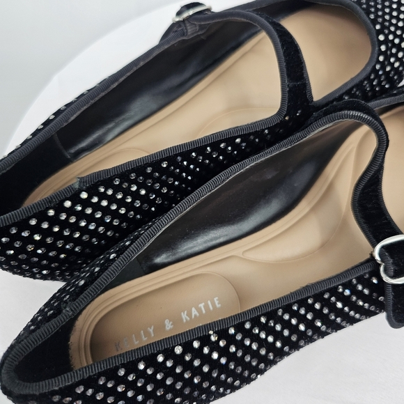 Kelly & Katie Black Velvet Ballet Flats with Rhinestones Size 11 - Picture 5 of 8